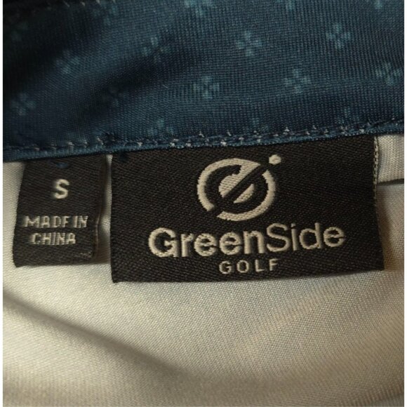 Green Side Mens Small Bluish Green Geometric Floral Outdoor Golf Polo Shirt - Picture 11 of 12